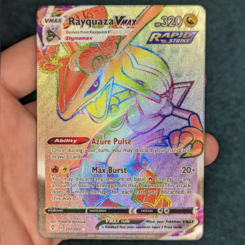 Rayquaza VMAX Rare Rainbow Full Art Pokemon Card PACK TO SLEEVE